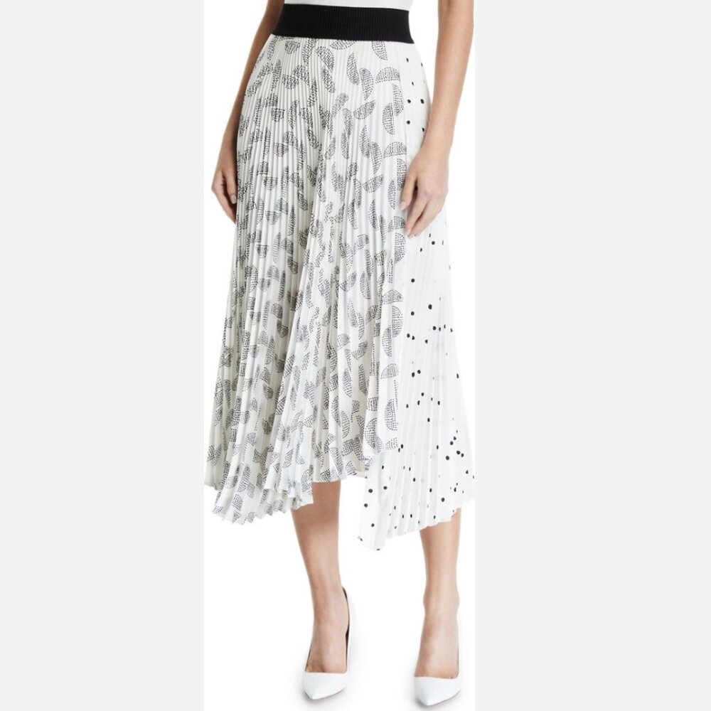 A.L.C Pleated Grainger Skirt White and Black Print (Size 4)